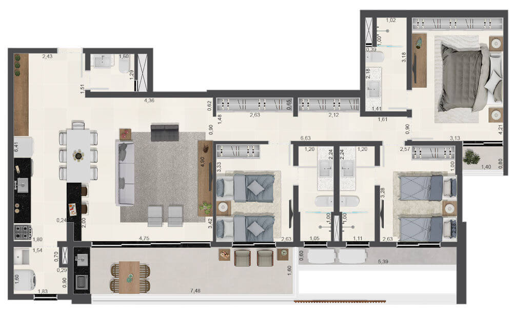 Apartamentos de 3 suítes com 122m² - Finais 03, 04, 05 e 06 - Torre A - Aruna Ubatuba